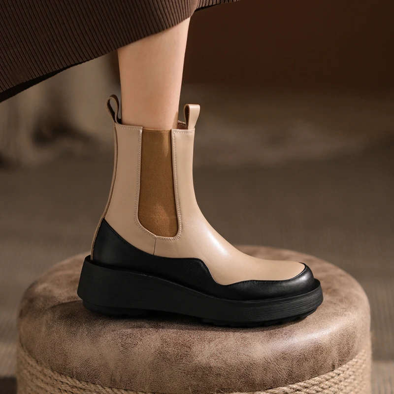 Женские ботинки Челси Taoffen из натуральной коровьей кожи на толстой нескользящей