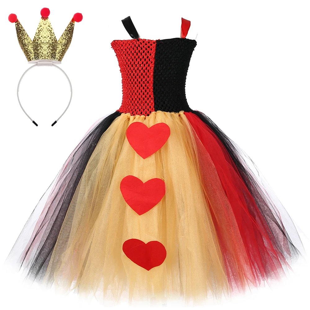 Длинные платья Red Queen of Hearts для девочек костюмы на Рождество и Хэллоуин детский