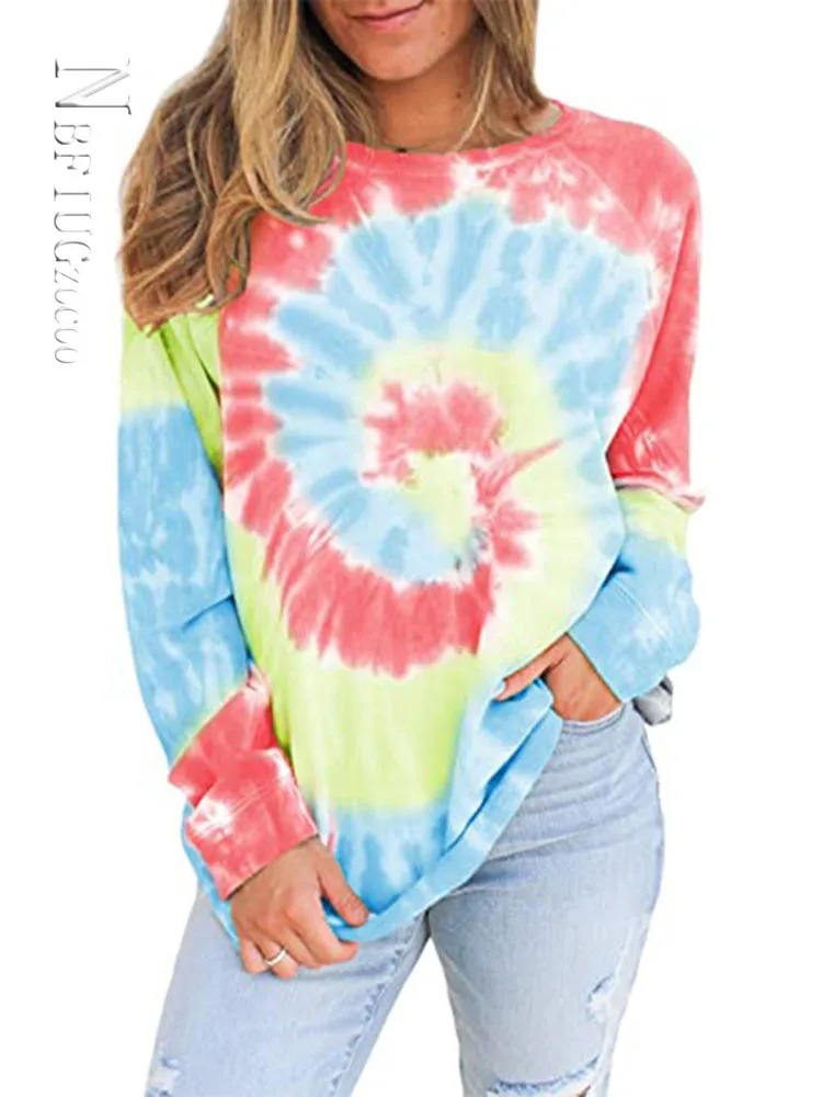 

Swirl Printed Colorblock Sweatshirts O-Neck Tie Dye T Shirt Tshirt Clothes