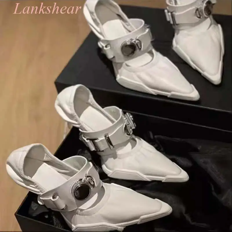 Женские Новые Белые балетки 2024 туфли Muller с острым носком и одной пряжкой на