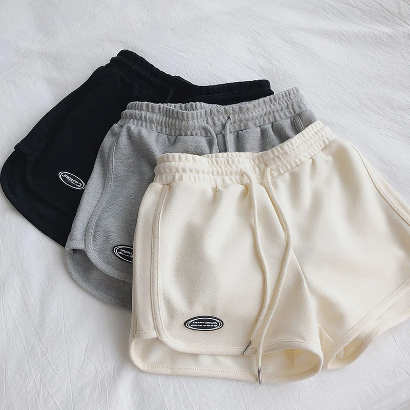 

Шорты женские с эластичным поясом и широкими штанинами, повседневные короткие брюки в Корейском стиле, винтажная Спортивная уличная одежда...