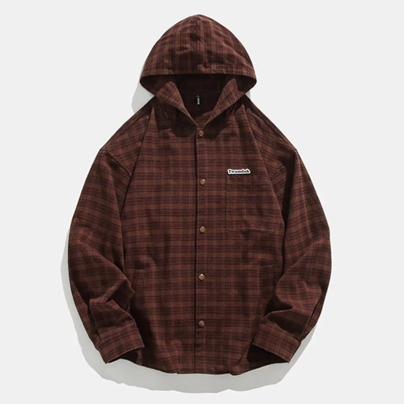 For Men Fashion Flannel Lightweight Jackets With Hood Casual Oversized Letter Design Tops