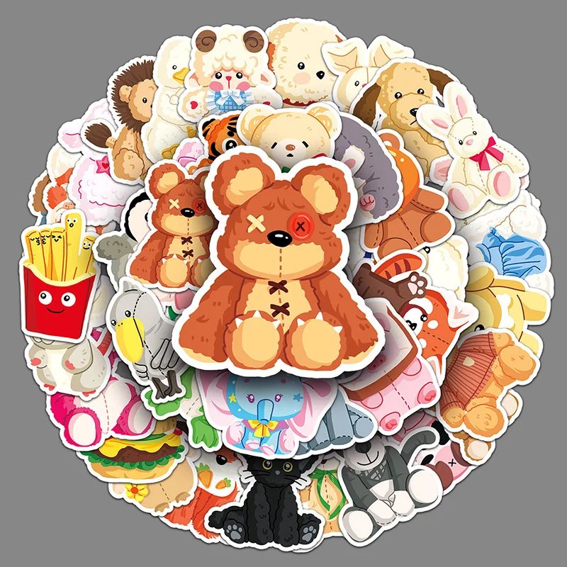 

50Sheets Creative DIY Plush Toy Stickers Cartoon Cute Suitcase Helmet Refrigerator Notebook Stickers Children's Gift Toy