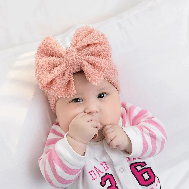 

Baby Bows Headband for girls Teddy Fabric Turban For Kids Ear Warmer Head Bands Girls Hairbands Wide Newborn Hair Accessories