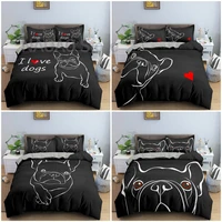 cute cartoon bulldog pattern duvet cover set king full size bedding set for bedroom decor soft cozy quiltcomforter cover 23pcs