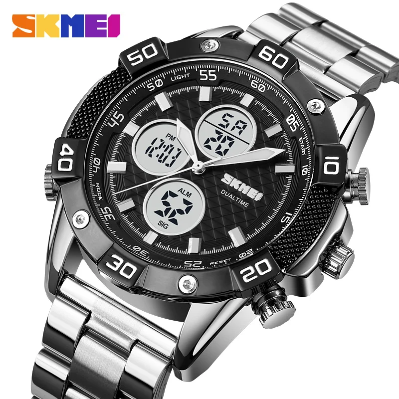 

SKMEI New Fashion Watches with Stainless Steel Mens Top Brand Luxury Sports Chronograph Quartz Watch Men Clock Relogio Masculino