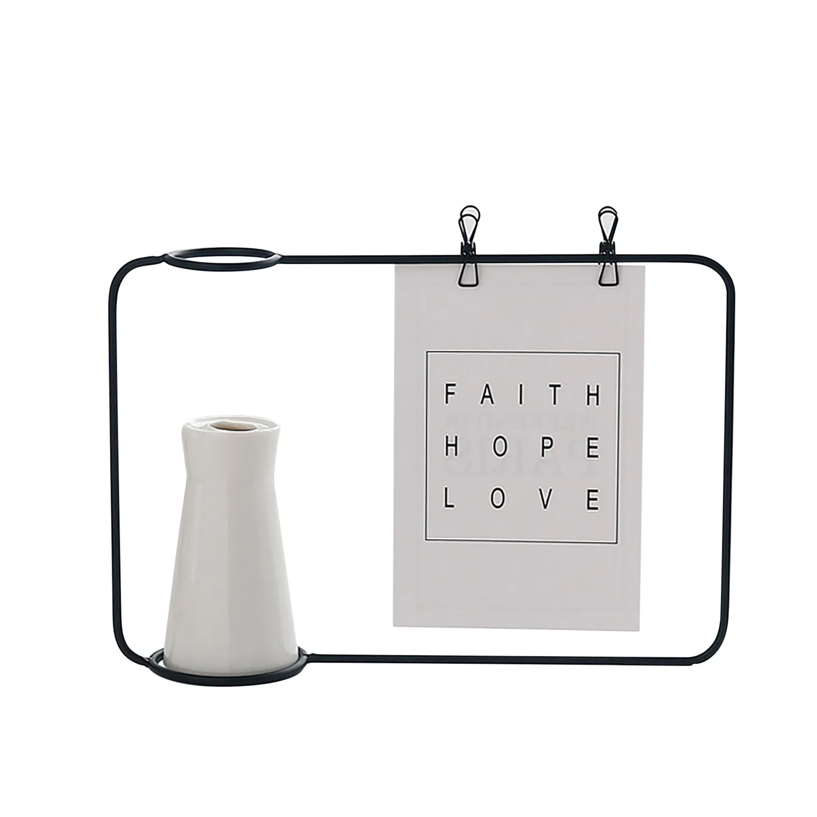 

Hydroponic Flower Ceramic Flower Vase With Metal Frame Photo Frame Decoration Desktop Ornament Wedding Home Living Room Decor