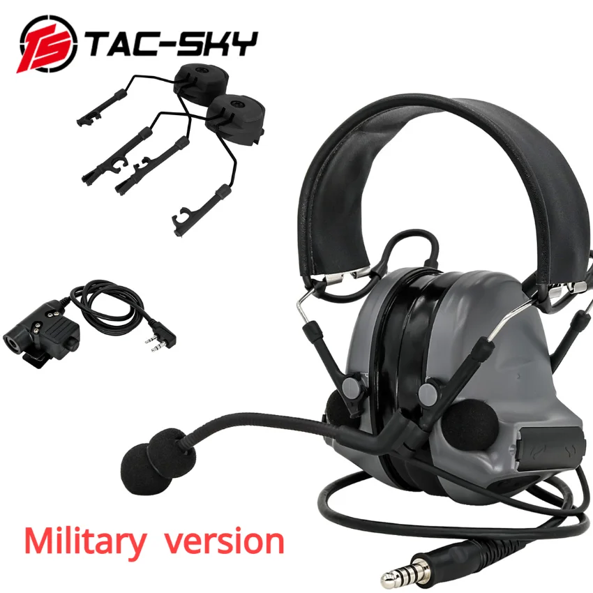 TS TAC-SKY Tactical Headset Military Shoot Electronic Earmuffs COMTAC II Headset Hearing Protection + ARC Rail Mount and U94 PTT