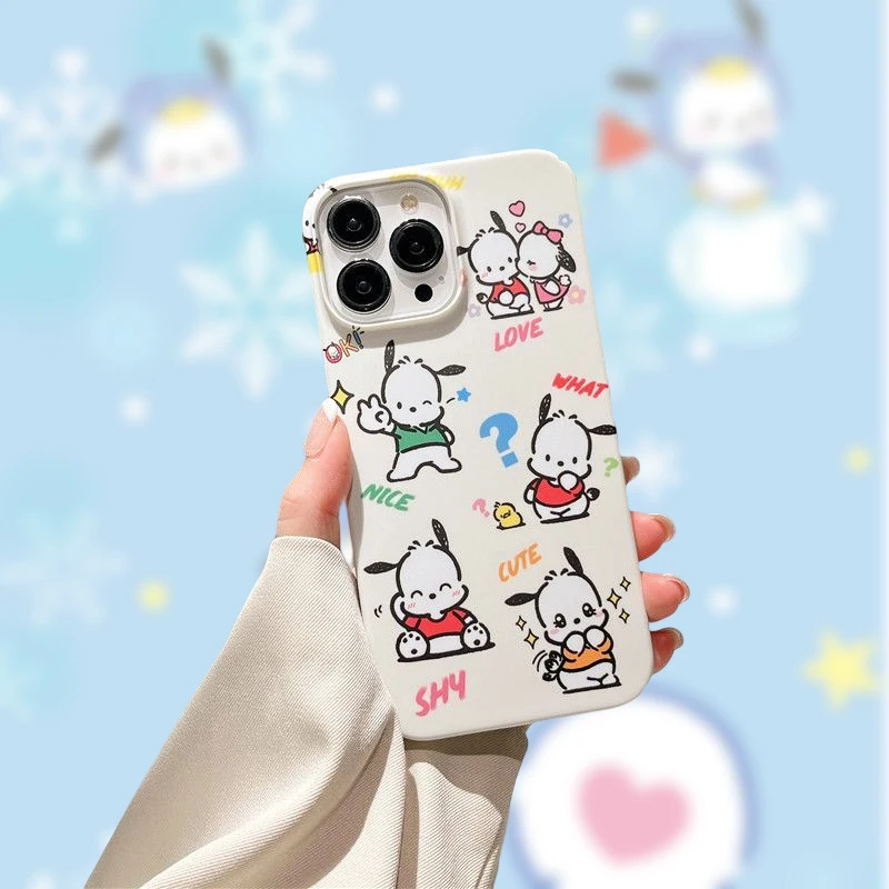 

Sanrio Pochacco iPhone14 Hard Mobile Phone Case Kawaii Cartoon Cute Anime 13 12 11 Plus Pro Max Protective Shell Girls Gifts Toy