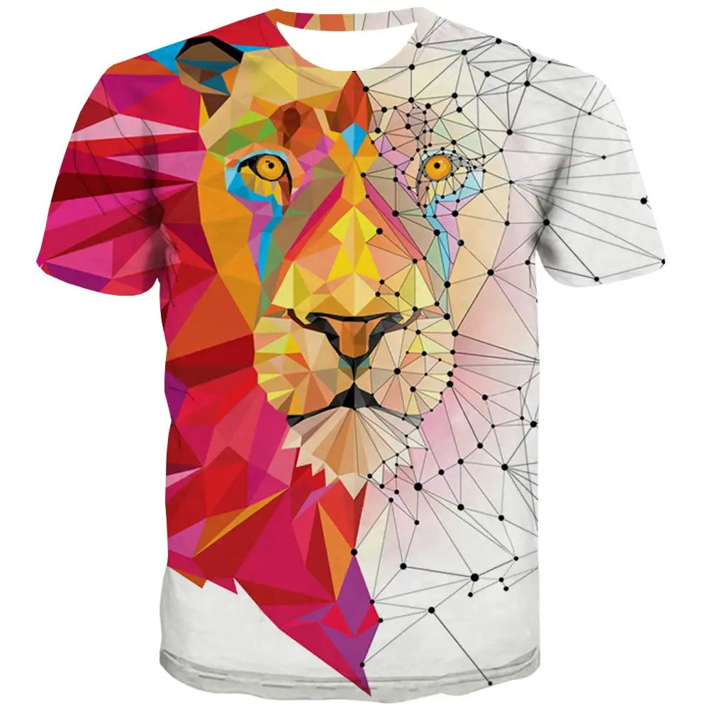 

Men Funny T-shirts 3D Lion Printed Graphics Novelty Casual Three Dimensional Composition Short Sleeve T Shirts Clothing Tee Tops