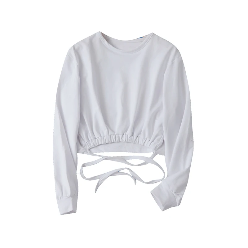 

Short Cotton Sweater Fashion Round Neck Strap Slim Long Sleeve Top 15821
