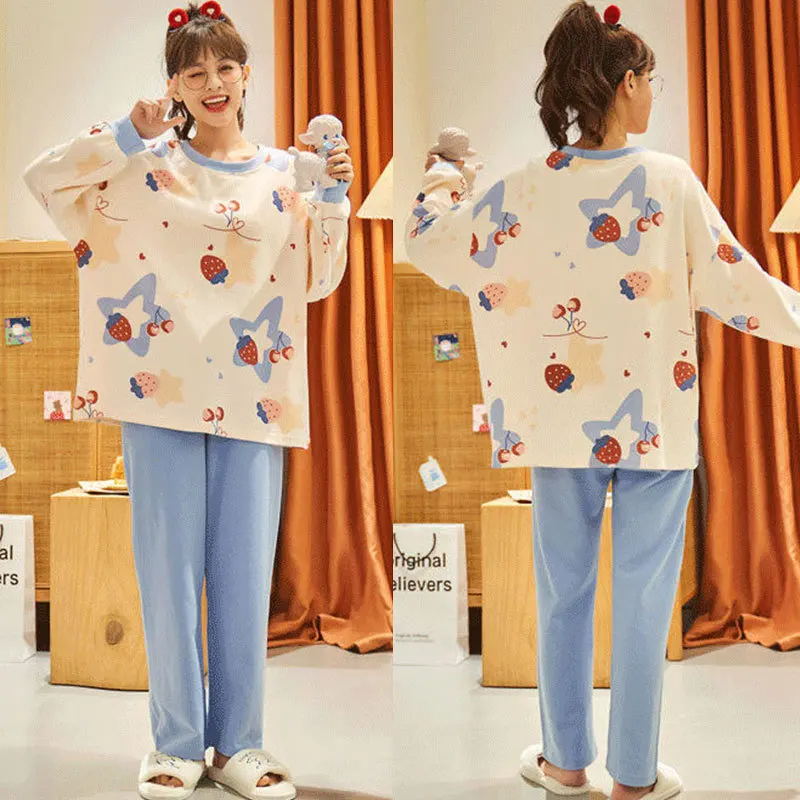 Wholesale Pajamas Sets Spring Carton women Long Sleeve Sleepwear Suit Autumn Cute Big Girls Homewear Gift for female Sleepwear