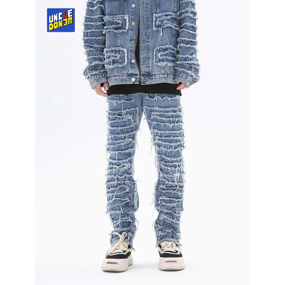 Ripped Distressed Jeans for Men Straight Washed Harajuku Hip Hop Loose Denim Trousers Vibe Style Casual Jean Pants baggy jeans