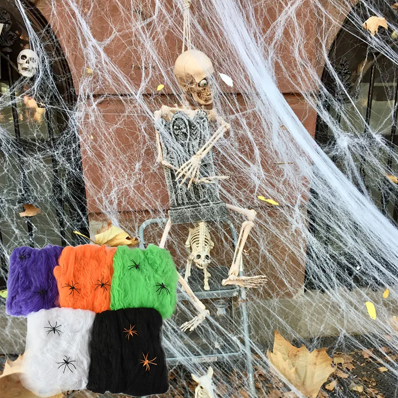 

20g Artificial Spider Web White Stretchy Cobweb Spider Web For Halloween Scary Party Home Decoration Haunted House Scene Props