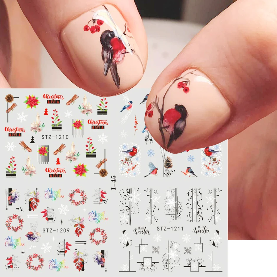 

4pcs New Nail Stickers Snowflake Bird Water Geometry Sliders for Winter Design Manicure Holiday Nail Art Decoration Wholesale