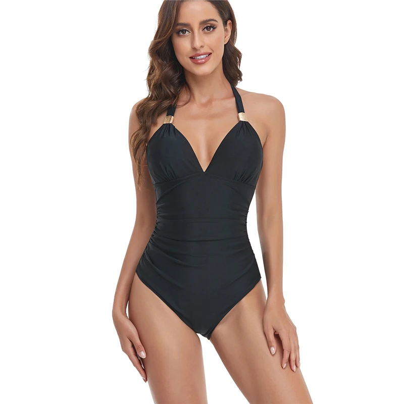 

Цельный купальник, Женский однотонный купальный костюм с лямкой на шее, боди, купальник пуш-ап, пляжная одежда, женский купальник, монокини ...