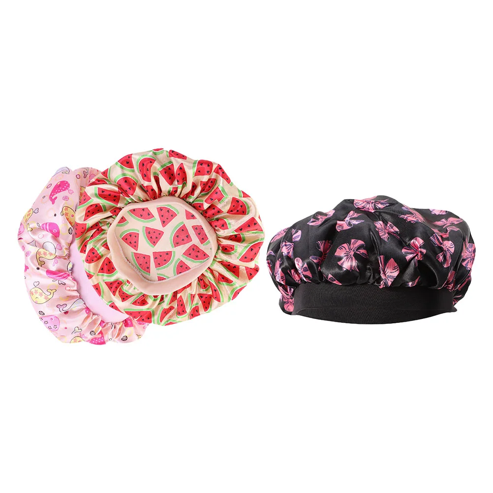 

3Pcs Kids Elastic Nightcaps Shower Caps for Kids Adorable Prints Sleep Caps for Children