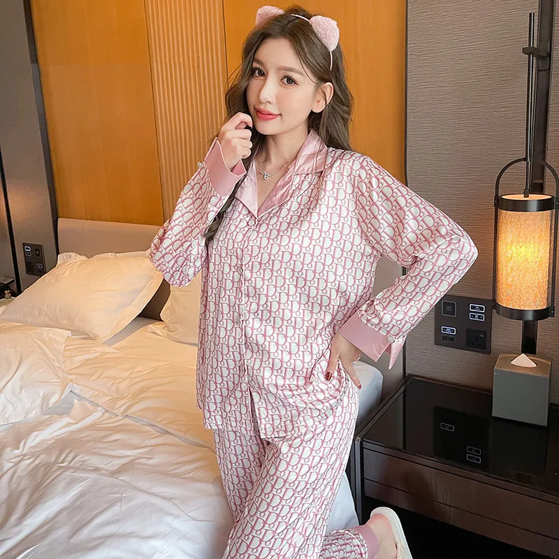New Elegant Ladies Faux Silk Polyester Dots Pajama Sets Sexy Homewear Women Casual Luxury Pajamas Thin Pajamas Female Sleepwear