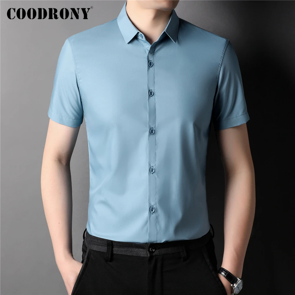 

Рубашка COODRONY Z6057S мужская с отложным воротником, брендовая однотонная одежда с короткими рукавами, разные цвета, на лето