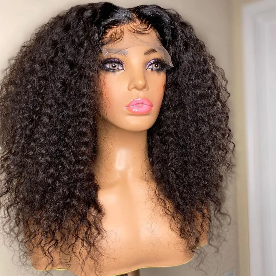 

180%Density 26Inch Natural Color Long Kinky Curly Soft Middle Part Lace Front Wig For Women With Baby Hair Natural Hairline