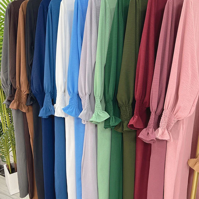 Plain Abaya for Women Crepe Floral Cuff Islamic Clothing Ramadan Muslim Prayer Long Dress African Dresses Dubai Turkish Robe