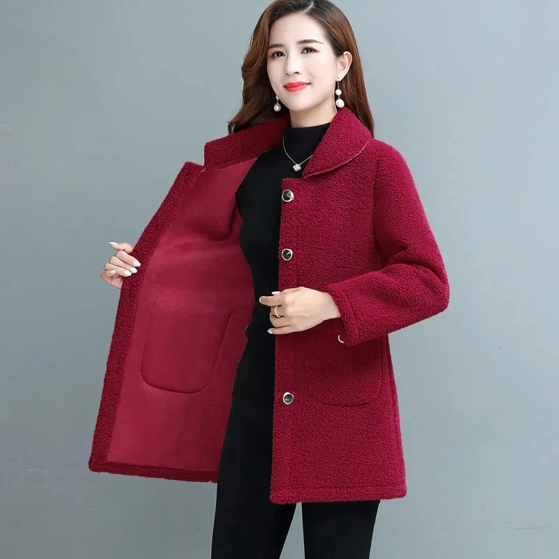 Faux Lamb Wool Coat Womens 2022 Autumn Winter New Fashion Loose Grain Sheep Shearling Jacket Large Size Long Fur One Outerwear