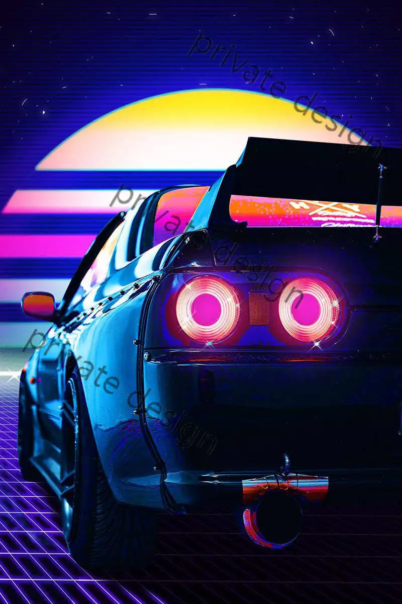 

Skyline Gtr Synthwave декор комнаты Ретро винтажный металлический знак Оловянная вывеска неоновая вывеска для художественного кафе паба плакат не с...