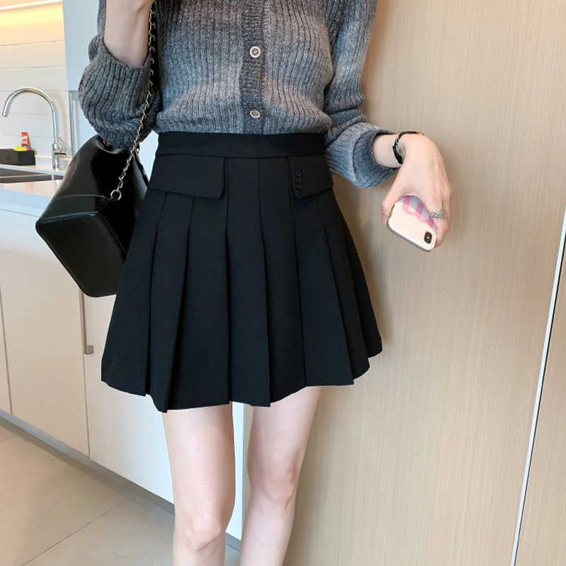 

Golf Pleated Short Skirt for Women 2023 Autumn New Vintage Style High Waist A-line Slim Outerwear Fashion Half Skirt