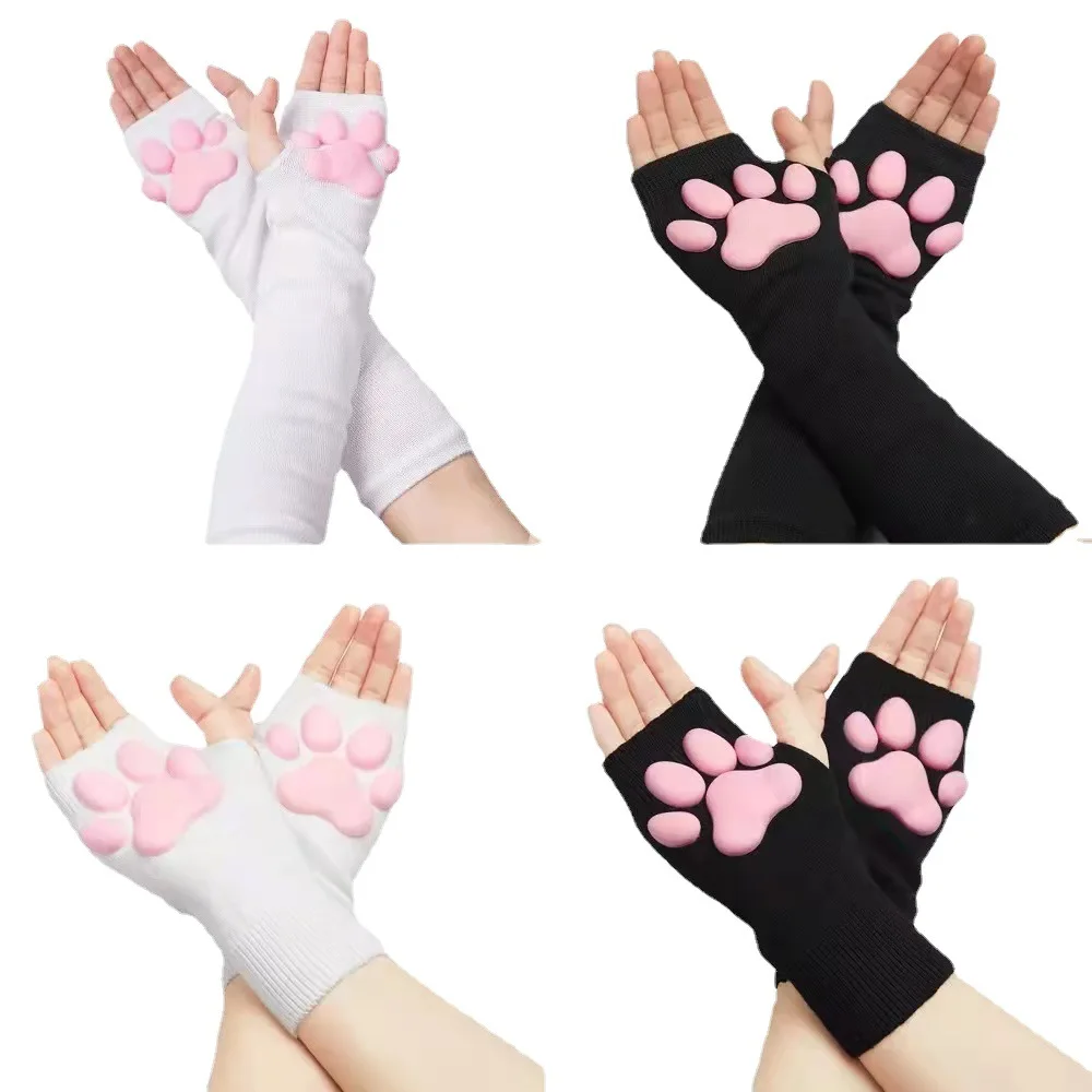 

Women 3D Silicone Cat Paw Claw Gloves Winter Faux Fur Cute Kitten Fingerless Mittens Gloves Christmas Halloween for Womens Girls