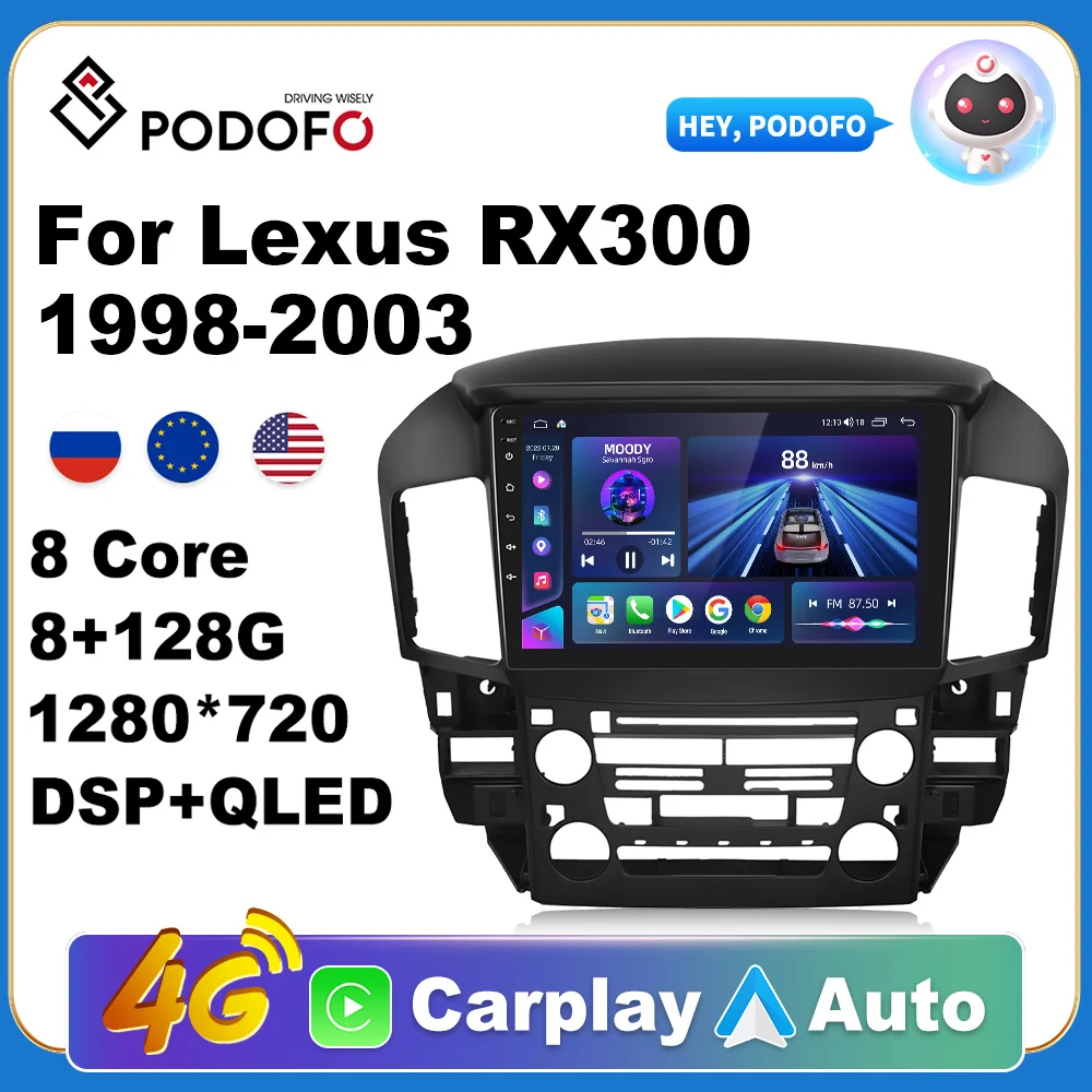 

Podofo Car Android CarPlay Radio Multimedia Player For Lexus RX300 1998-2003 2 Din Autoradio Video AI Voice GPS Navi 4G WiFi