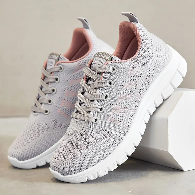 Women Gym Shoes Casual Tennis Shoes Knitted Classical Comfortable Breathable Flat Famale Sneakers