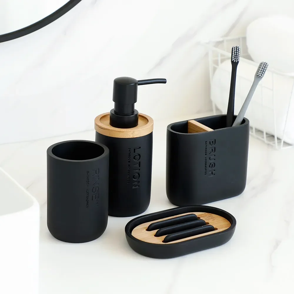

Bathroom Tumbler Lotion Black Dish Pump Wood Or Toothbrush Accessories Dispenser Soap White Bottle Holder Soap Cup