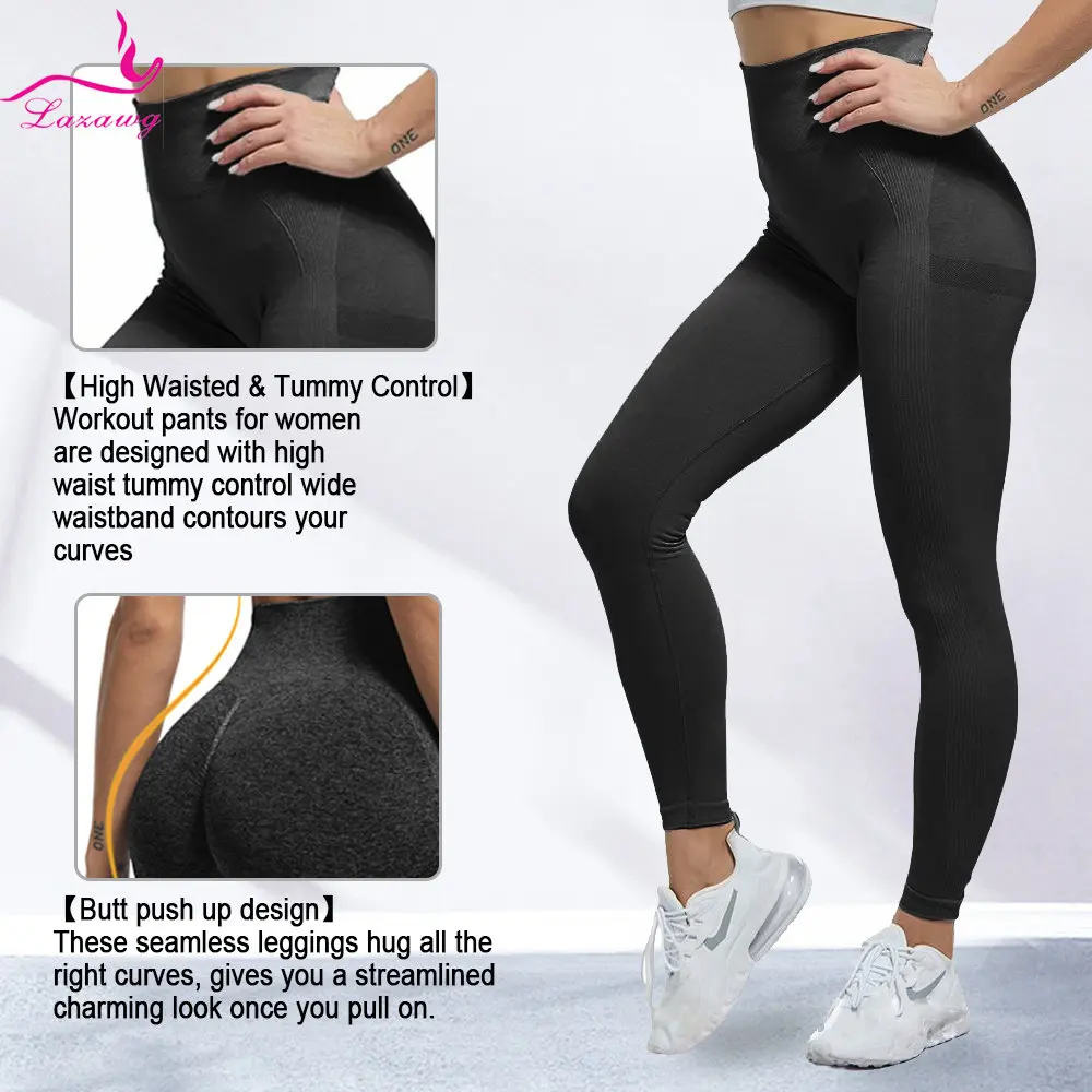 LAZAWG Yoga Pants for Women High Waist Slimming Leggings Seamless Belly Control Trousers Ladies Body Shaper Workout Gym Fitness