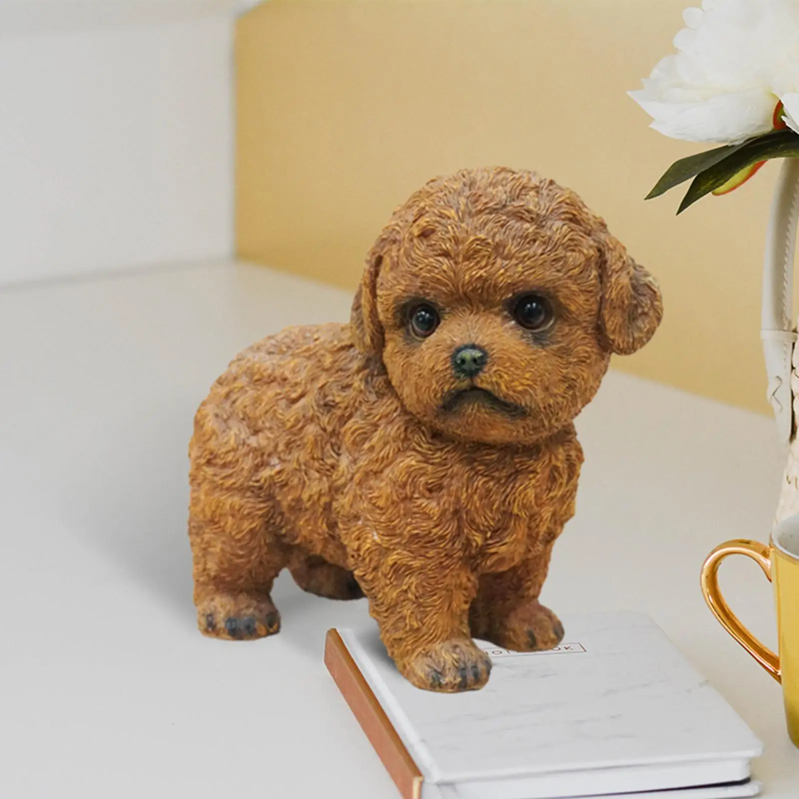 

Teddy Dog Statue Resin Animal Figurine for Home Office Outdoor Table Centerpiece Ornament