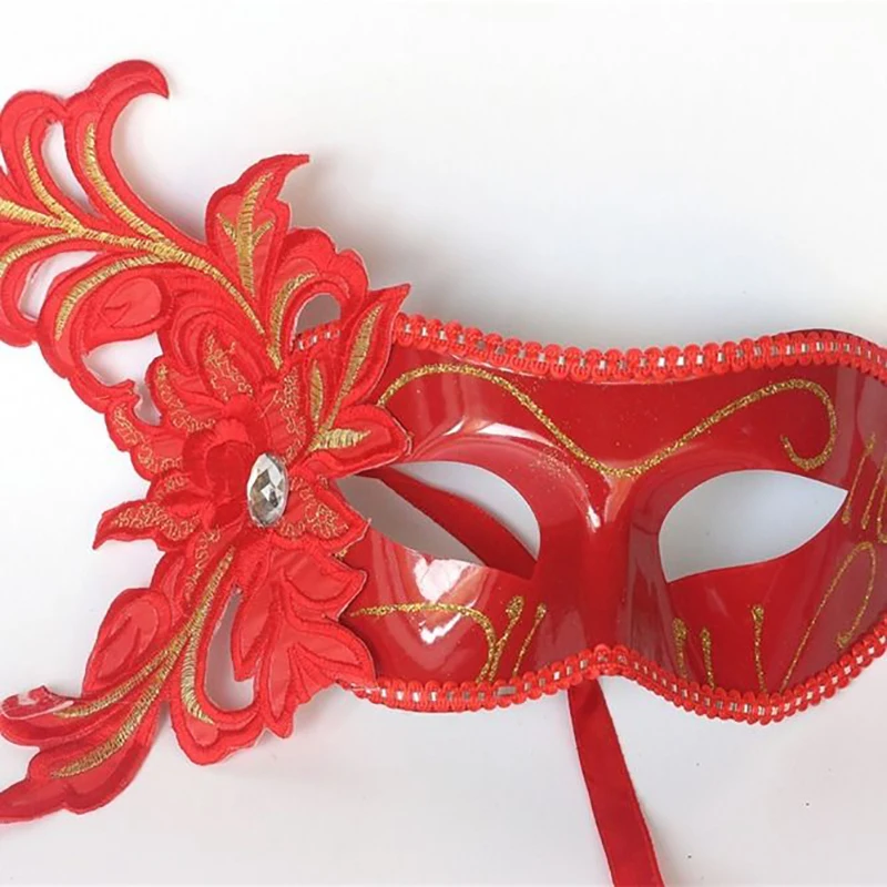 

Halloween Masquerade Masks Princess Children Women Painted Rhinestones Flowers Lace Graduation Birthday Party Cosplay Red Blue