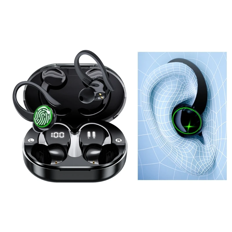 

Беспроводные наушники, Bluetooth совместимые с 5,3, спортивные Hi-Fi наушники с ушным крючком и микрофоном, наушники с шумоподавлением