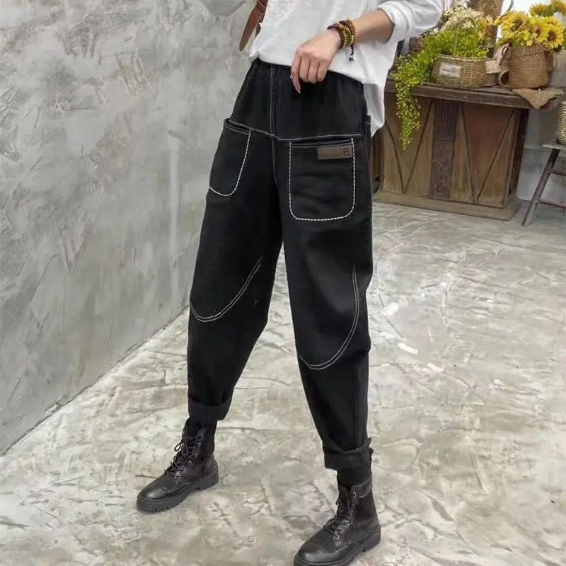 Брюки женские демисезонные с высокой талией эластичные свободные