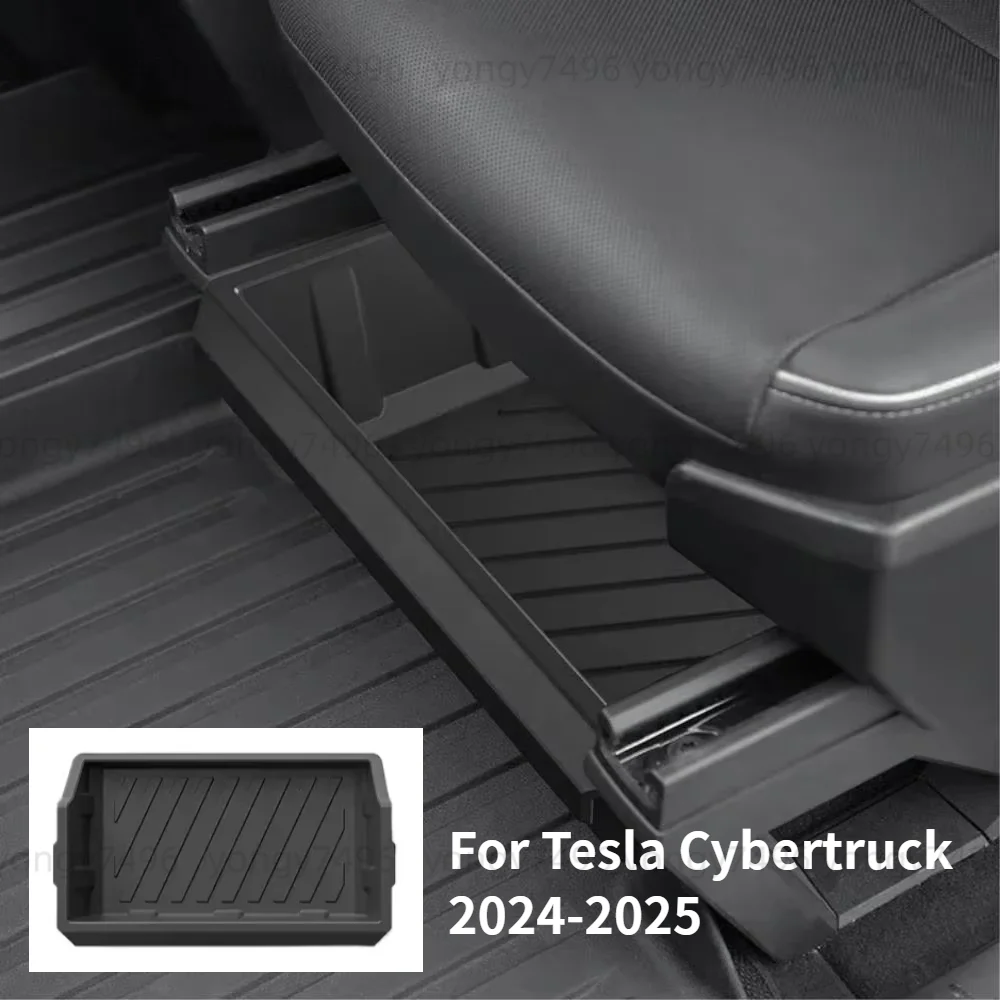 Фото Органайзер-ящик TPE под сиденье для Tesla Cybertruck 2024-2025: Водонепроницаемый передний нижний отсек для хранения, аксессуары для автомобиля №1