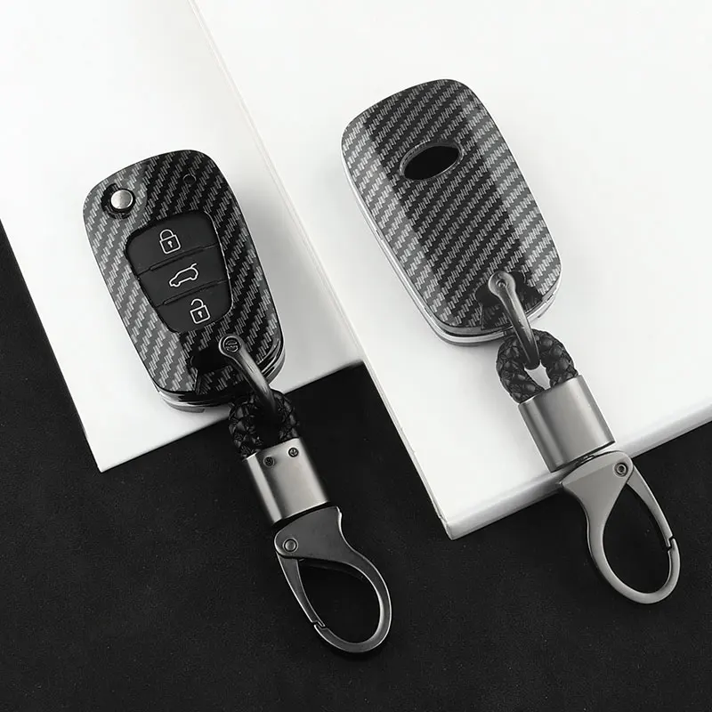 

Car Key Case For Kia Sportage Rio 3 Soul Optima Ceed Pro K5 K2 Pride For Hyundai i20 i30 ix20 ix35 Elantra Accent Carbon Fiber