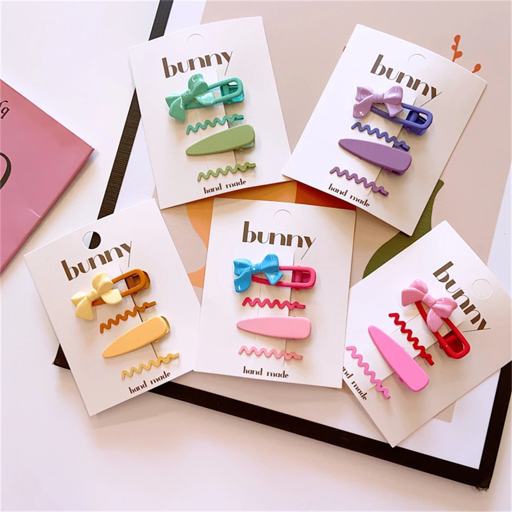 

Sweet Kids Resin Wave Bowknot Duckbill Hairpin Cute Children Hair Clip BB Snap Headwear Hair Accessories Ornament For Girls 4Pcs