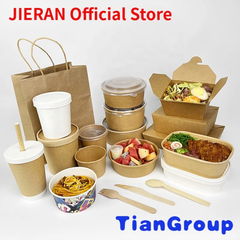 

Take away salad ramen soup container rectangular packing boxes kraft paper take out bento bowl lunch fast food box packaging