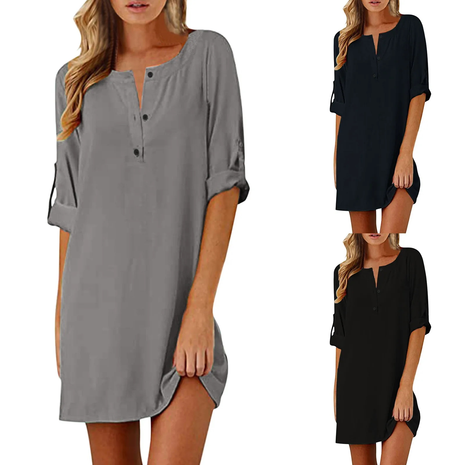 

Summer Dress Solid Color V-neck Lotus Leaf Sleeve Curvy Fashion Casual Loose Comfortable Women's Dress 2023 Online Celebrity