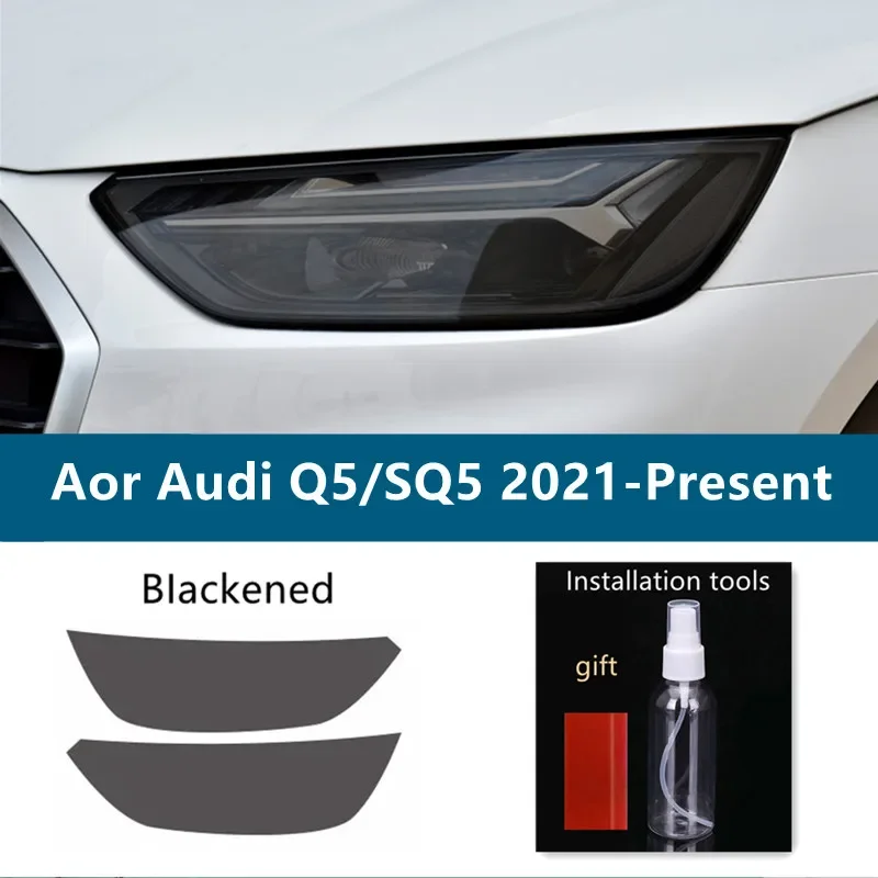 

2 Pcs For Audi Q5 SQ5 Quattro Facelift 2021 Car Headlight Tint Smoked Black Protective Film Transparent TPU Sticker Accessories