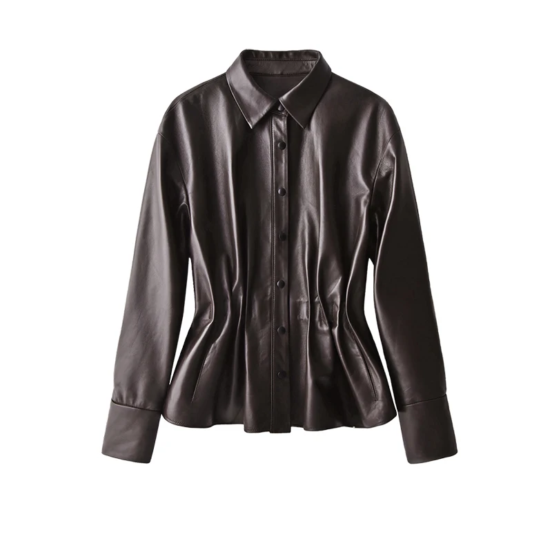 2022 Autumn New Sheepskin Genuine Leather Jacket Women Spring/Autumn Covered Button Blazer Mujer  Leather & Suede