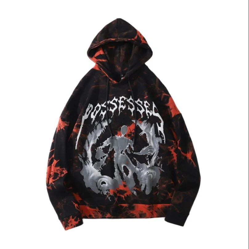 

High Street Hoodie Men Women Cotton Dark Hip Hop Tie-Dye Abstract Pattern Print Casual Hooded Oversize Sweatshirt