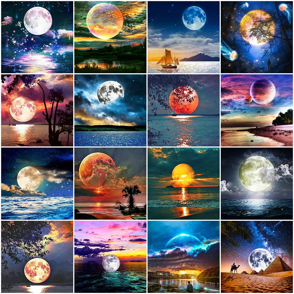 

Алмазная 5D картина «сделай сам», квадратная/круглая Алмазная картина с изображением Луны, пейзажа, настенное украшение