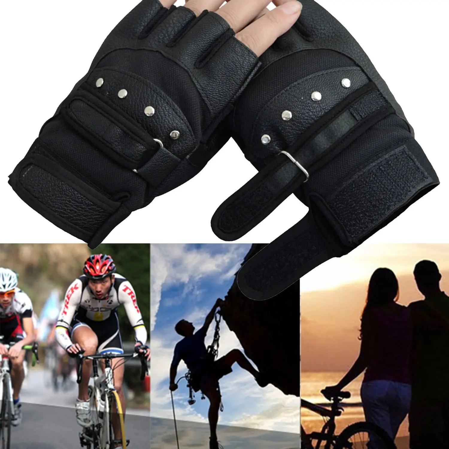 

Motorcycle Accessories Driving Motor Rivet Gloves Punk Glove Leather Mittens Fingerless