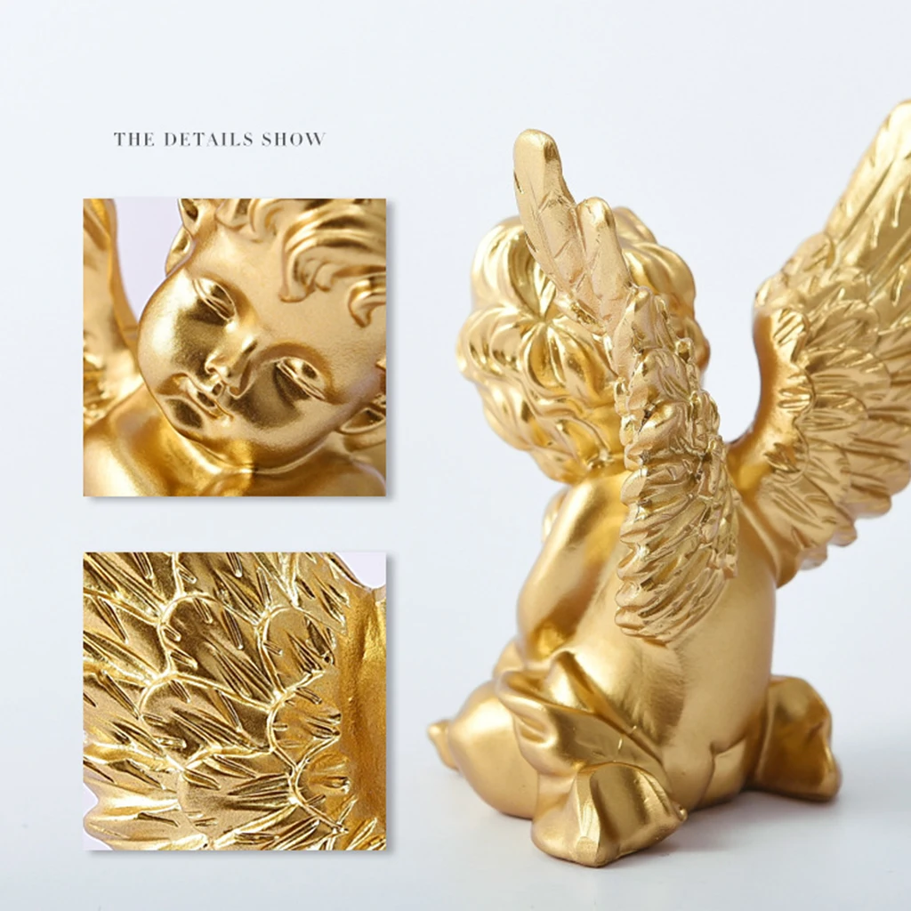 

2pcs Cupid Angel Statue Tabletop Cherub Home Decor Garden Ornament Golden