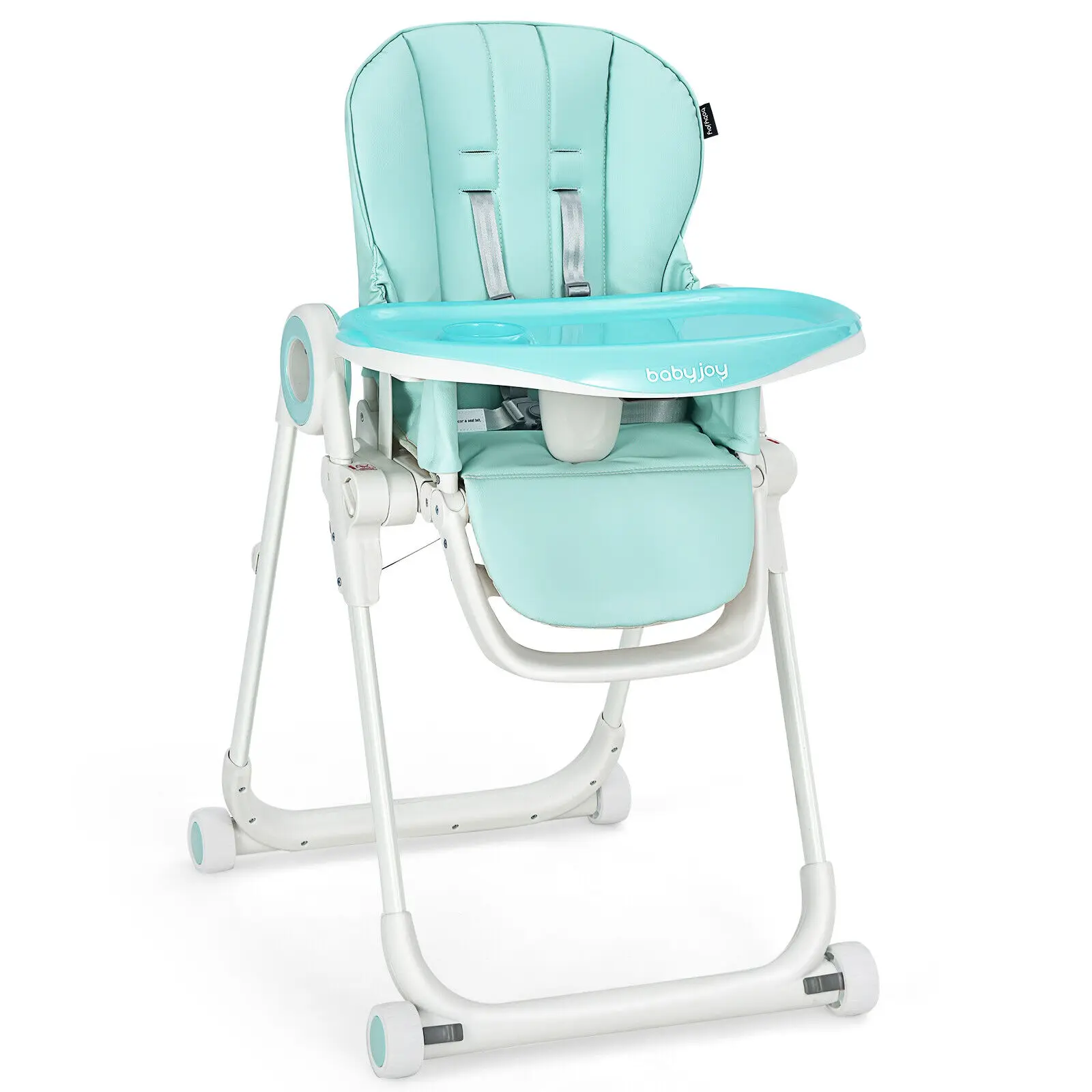 Babyjoy Baby High Chair Foldable Feeding Chair w/ 4 Lockable Wheels Green