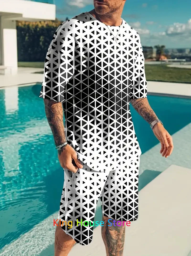 New Summer Fashion Men's 2 Piece Set Tracksuits Casual Short Sleeves T-shirt+Shorts Sportwear Oversized Male Clothes Set